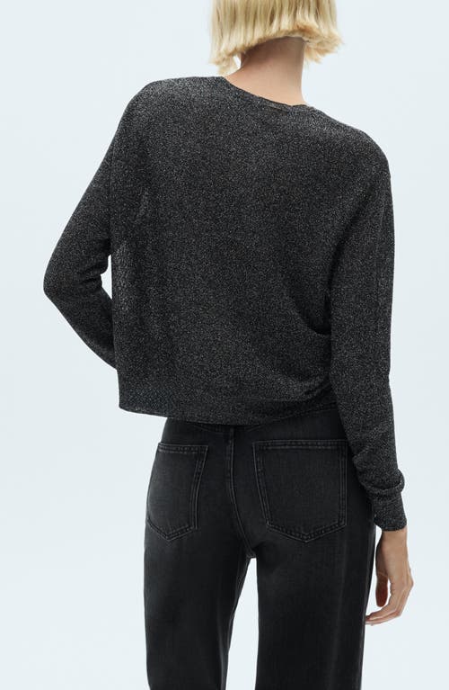 Shop Mango Metallic Crewneck Sweater In Black