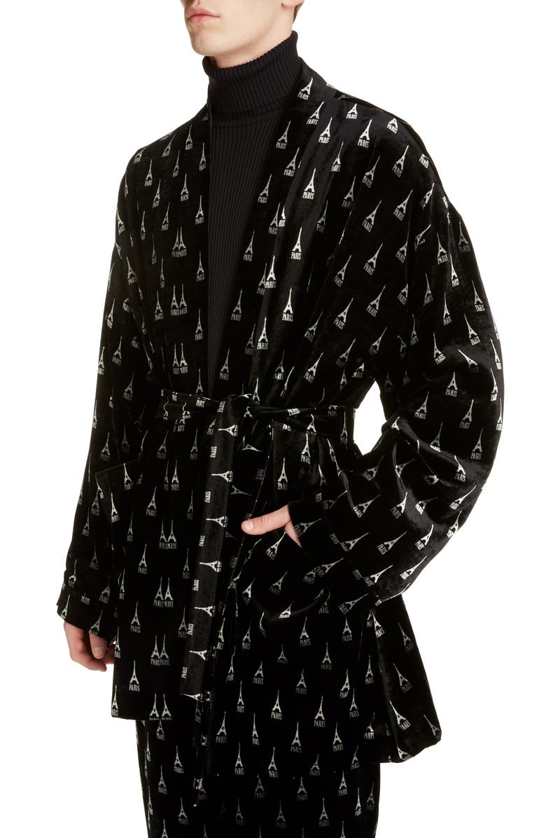 Balenciaga Eiffel Tower Velvet Pyjama Jacket, Alternate, color,