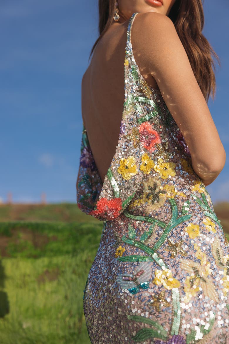 Embellished Sleeveless Cowl Back Gown, Alternate, color, Silver Multi