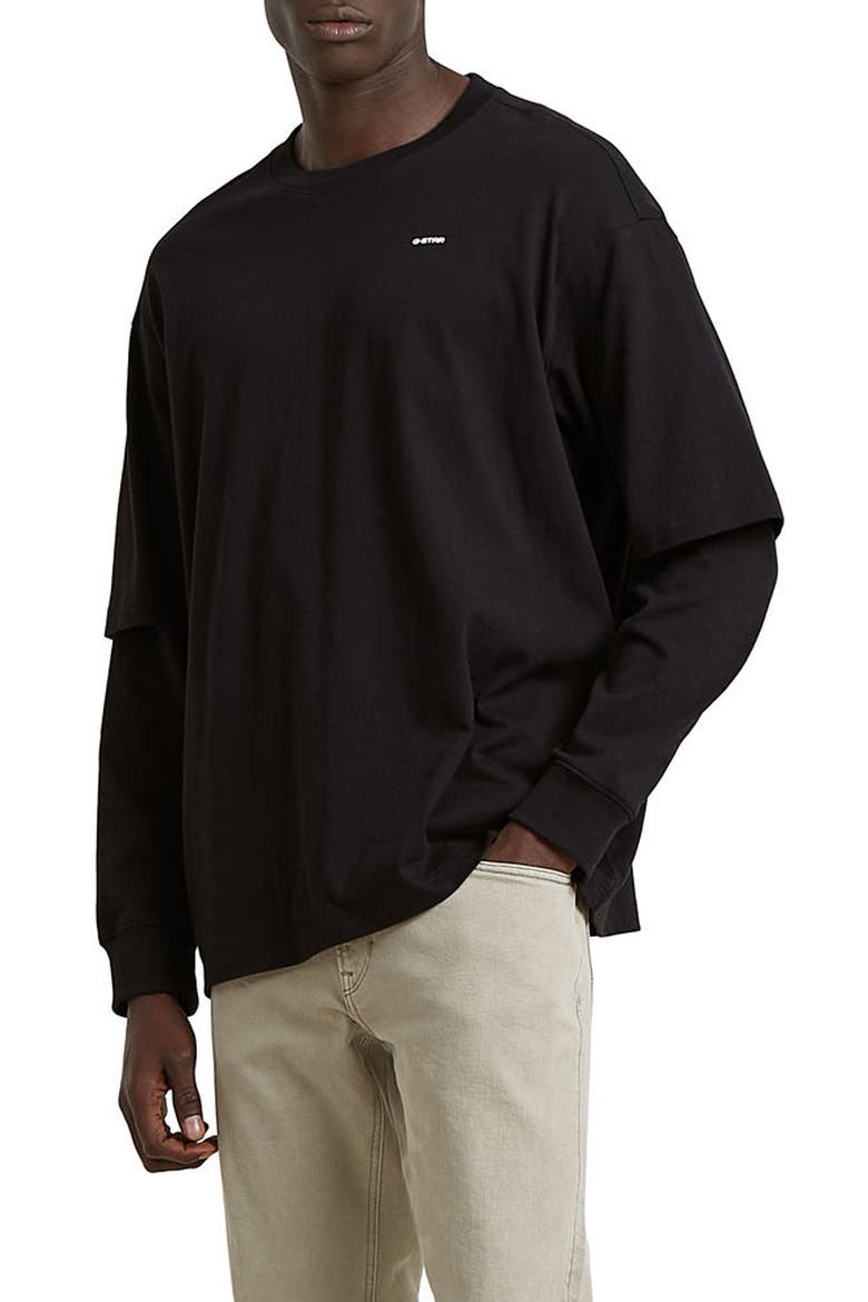 Double Sleeve Relaxed Organic Cotton T-Shirt, Alternate, color, DARK BLACK