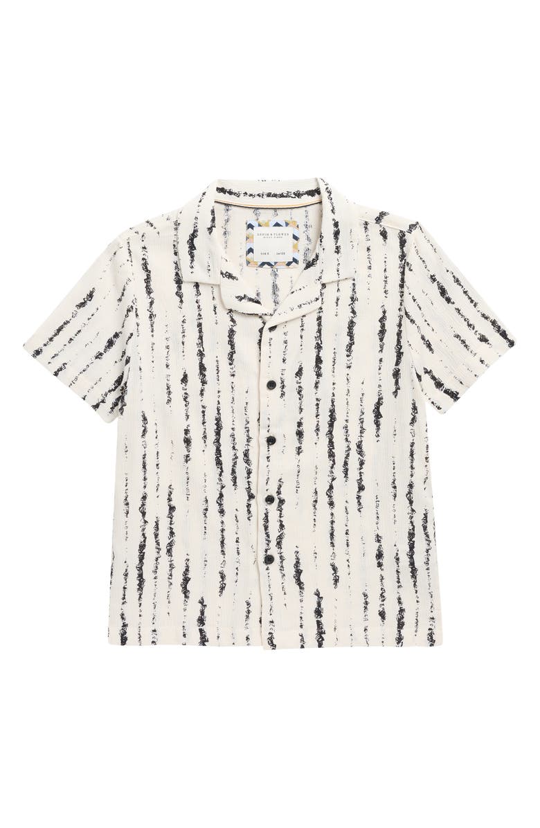 DENIM AND FLOWER Kids' Irregular Line Camp Shirt, Main, color, Off White