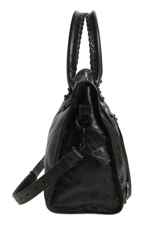 Balenciaga Large Le City Crinkled Leather Tote In Black