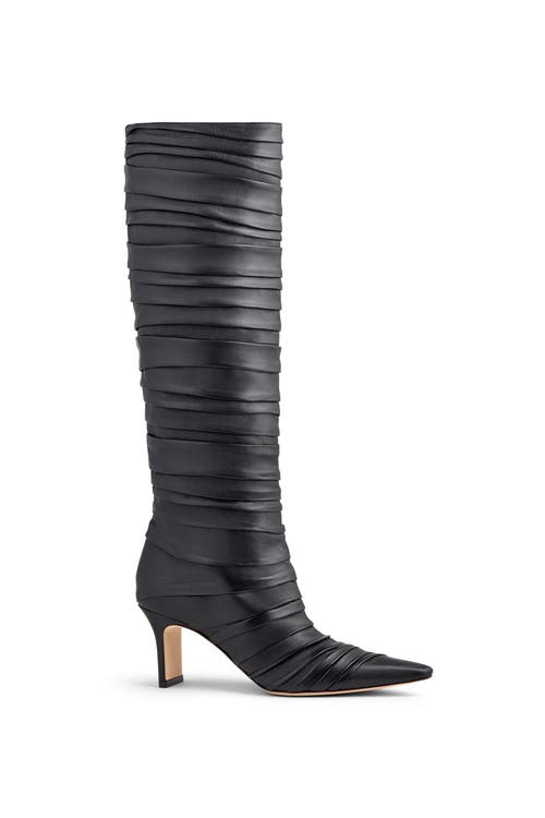 Neil J. Rodgers Plisse Knee Boot In Black Nappa