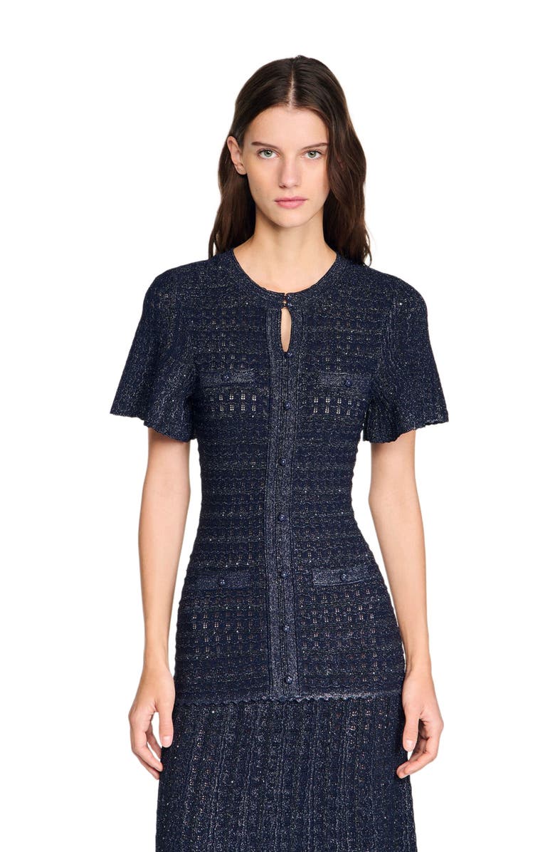 SANDRO Rhinestone knit maxi dress, Alternate, color, 