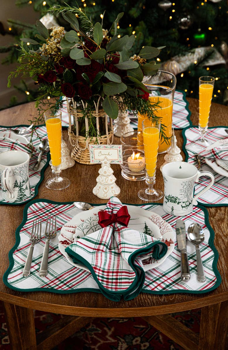 Juliska Merry Tartan Set of 4 Napkins, Alternate, color, Mulberry/ Brown