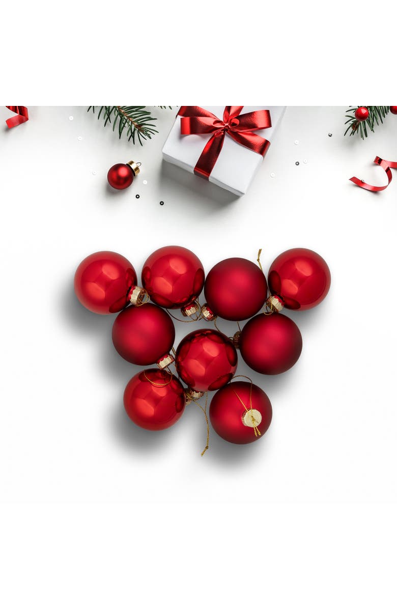 Northlight 2-Finish Glass Ball Christmas Ornaments - 2.5" (60mm) - Apple Red - 9ct, Alternate, color, Red