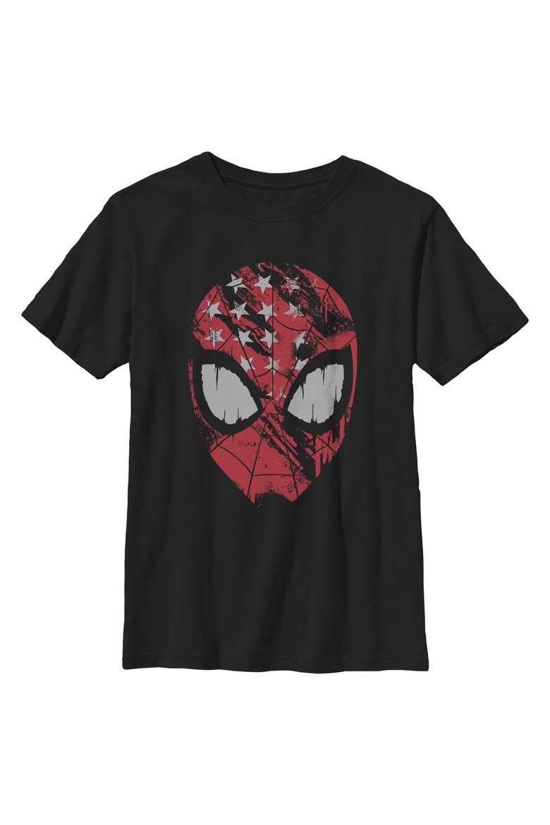 Boys Marvel Spider-Man American Spidey Mask T Shirt, Main, color, Black