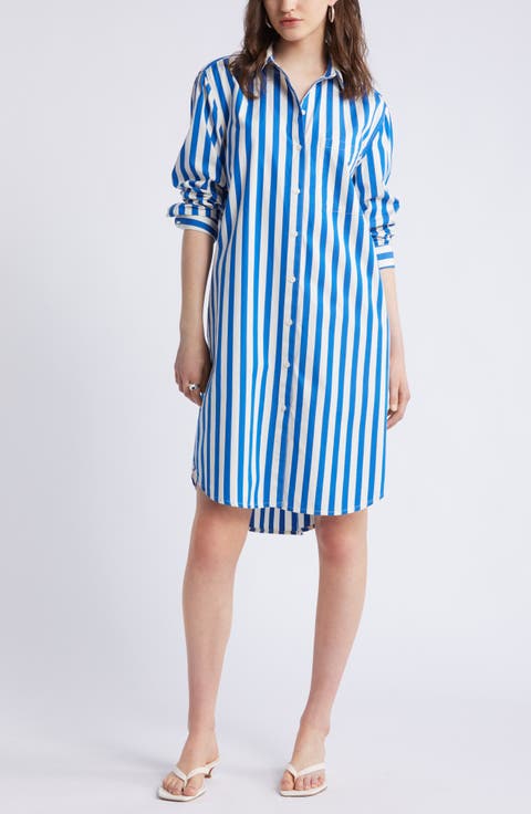 Stripe Long Sleeve Cotton Shirtdress