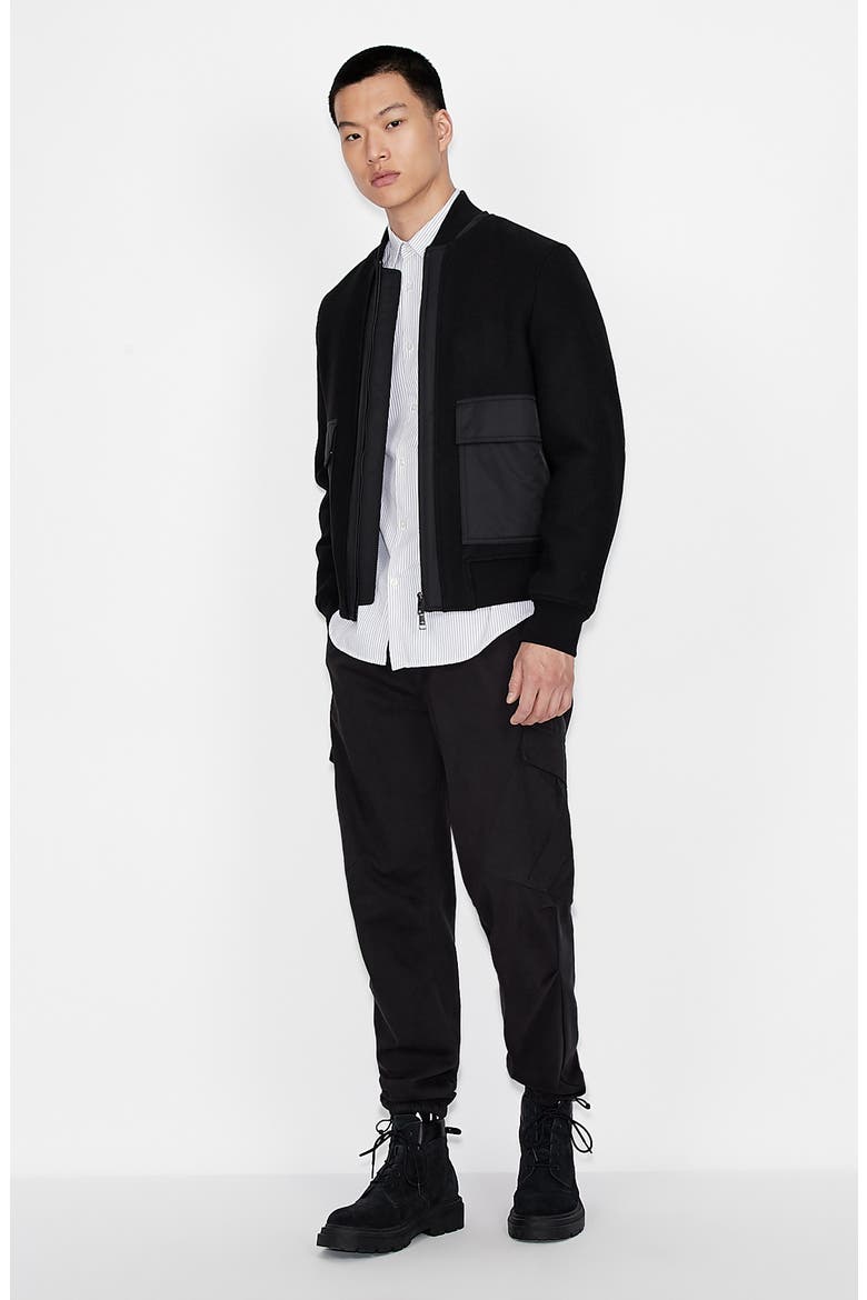 AX Armani Exchange Wool Bomber Jacket, Alternate, color, SOLID BLACK