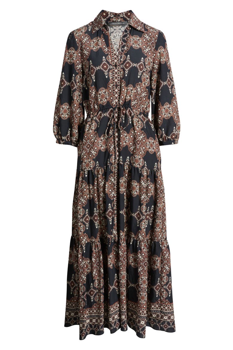 Mixed Paisley Long Sleeve Shirtdress, Alternate, color, BLACK MULTI