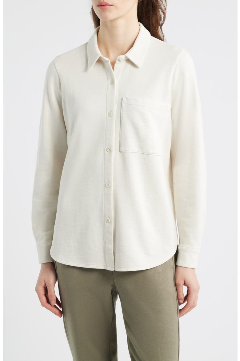 Classic Collar Organic Cotton French Terry Button-Up Shirt, Main, color, BONE