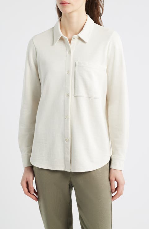 Classic Collar Organic Cotton French Terry Button-Up Shirt