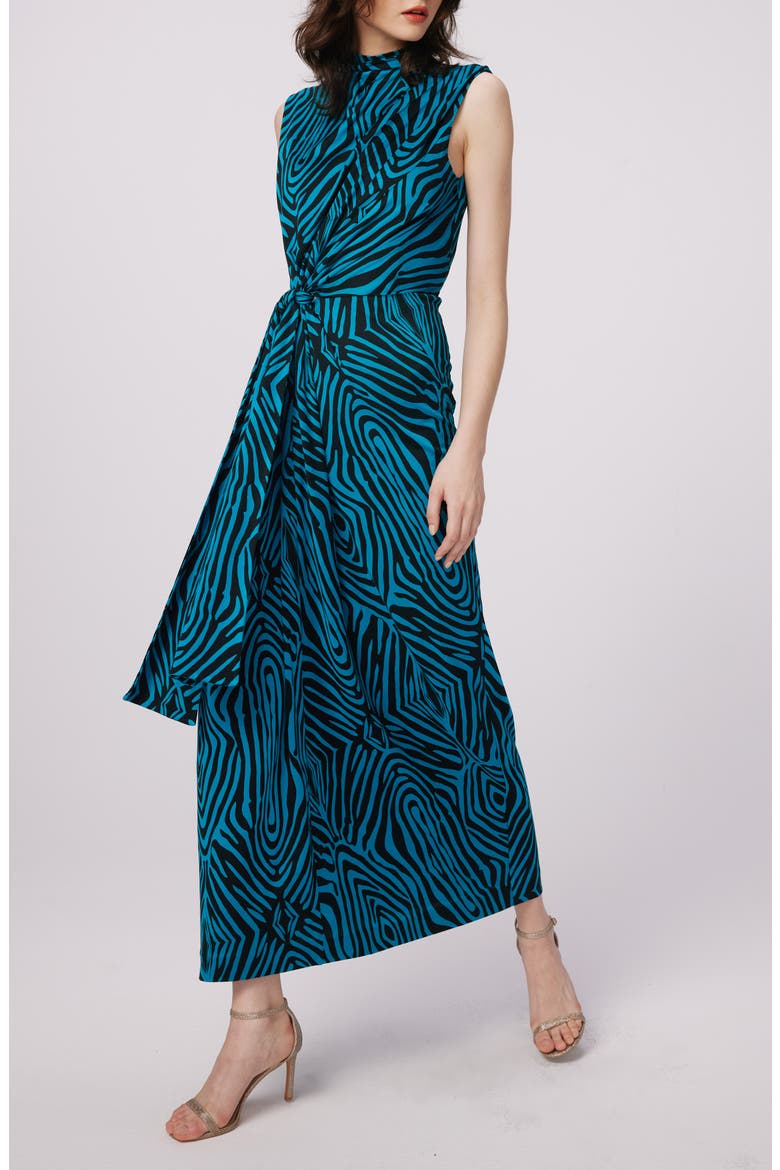 Geri Print Tie Waist Sleeveless Maxi Dress, Alternate, color, ZEBRA BLUE LG