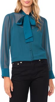 Vince Camuto Pussybow Sheer Button-Up Shirt
