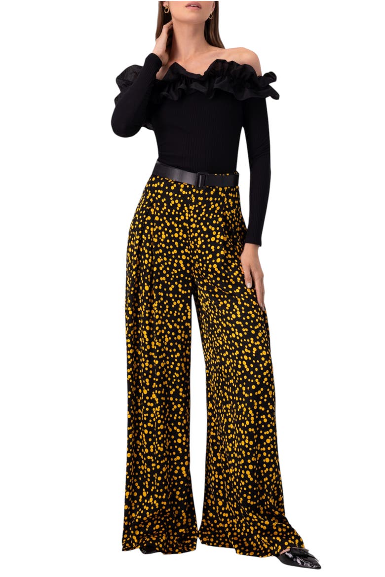 Wide-Leg Polka Dot Pants, Alternate, color, Black