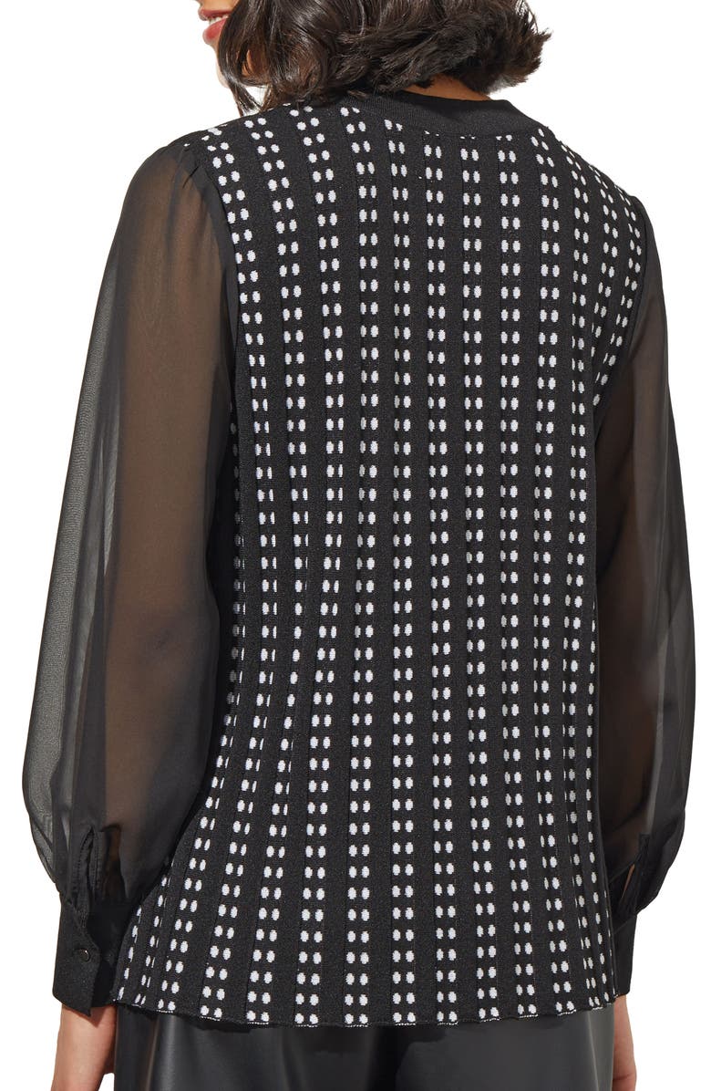 Ming Wang Mix Media Sheer Sleeve Tweed Cardigan, Alternate, color, 