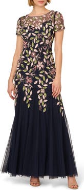 Adrianna Papell Vine Embellished Trumpet Gown