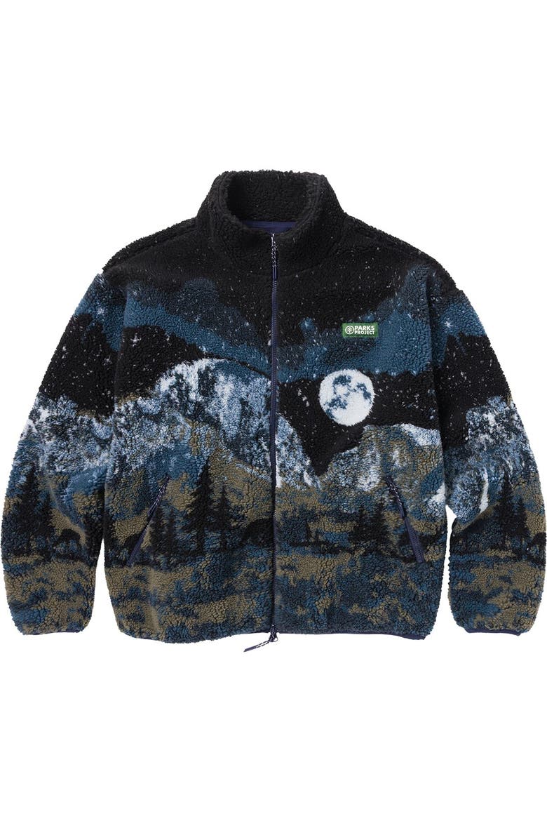 Yosemite Night Views Full-Zip High Pile Fleece Jacket, Main, color, Black