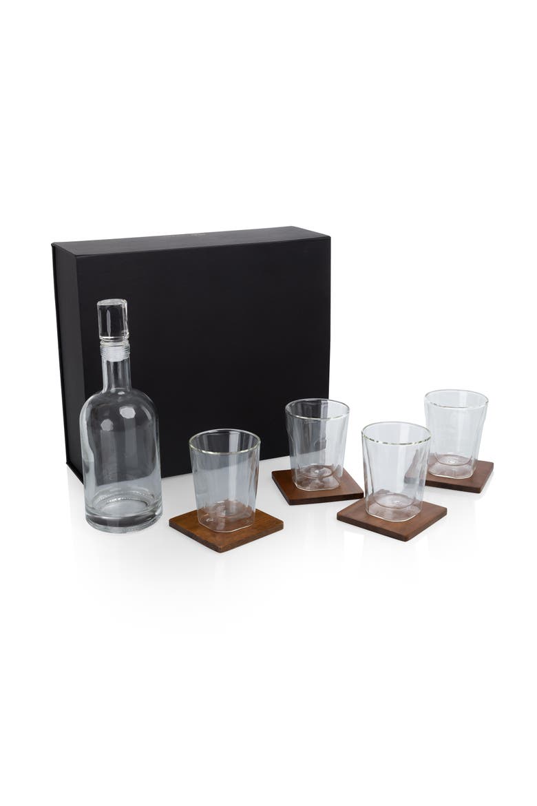 Ambassador Whiskey Box with Decanter and 4 Lowball Glasses, Main, color, Black