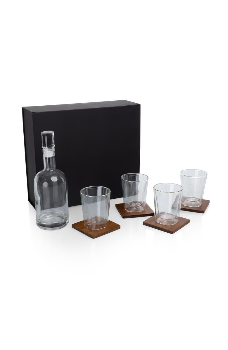 Legacy Ambassador Whiskey Box with Decanter and 4 Lowball Glasses, Main, color, Black