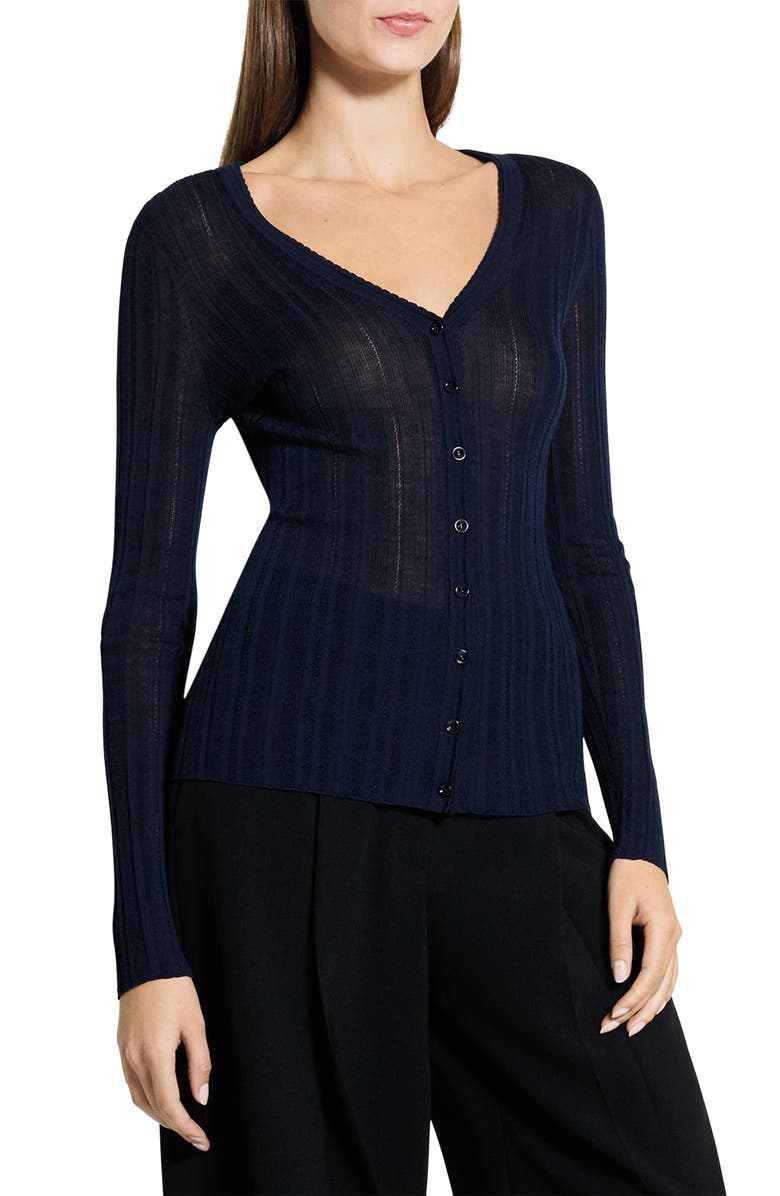Theory Novel Pointelle Rib Wool Blend Cardigan, Alternate, color, 