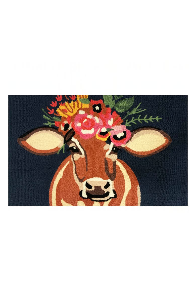R16 HOME Betsy Floral Cow Doormat, Main, color, Indigo/ Brown Multi