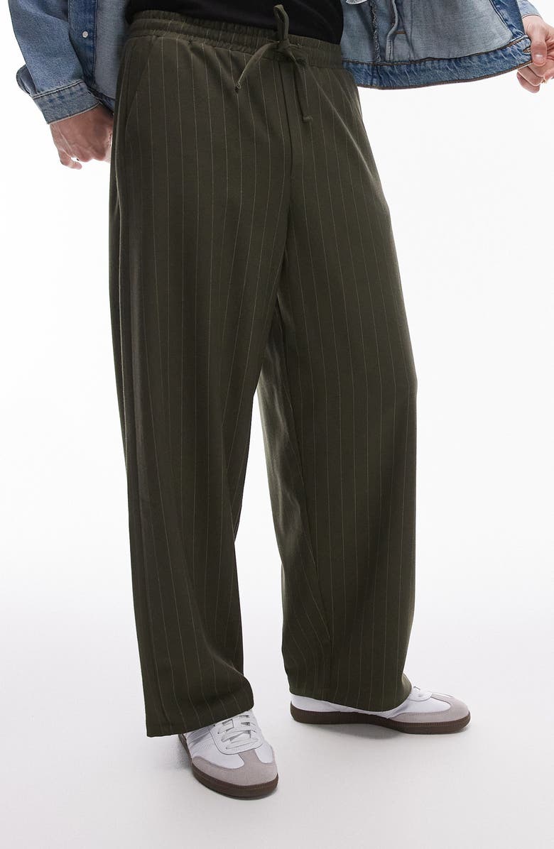 Topman Pinstripe Wide Leg Drawstring Pants, Alternate, color, 