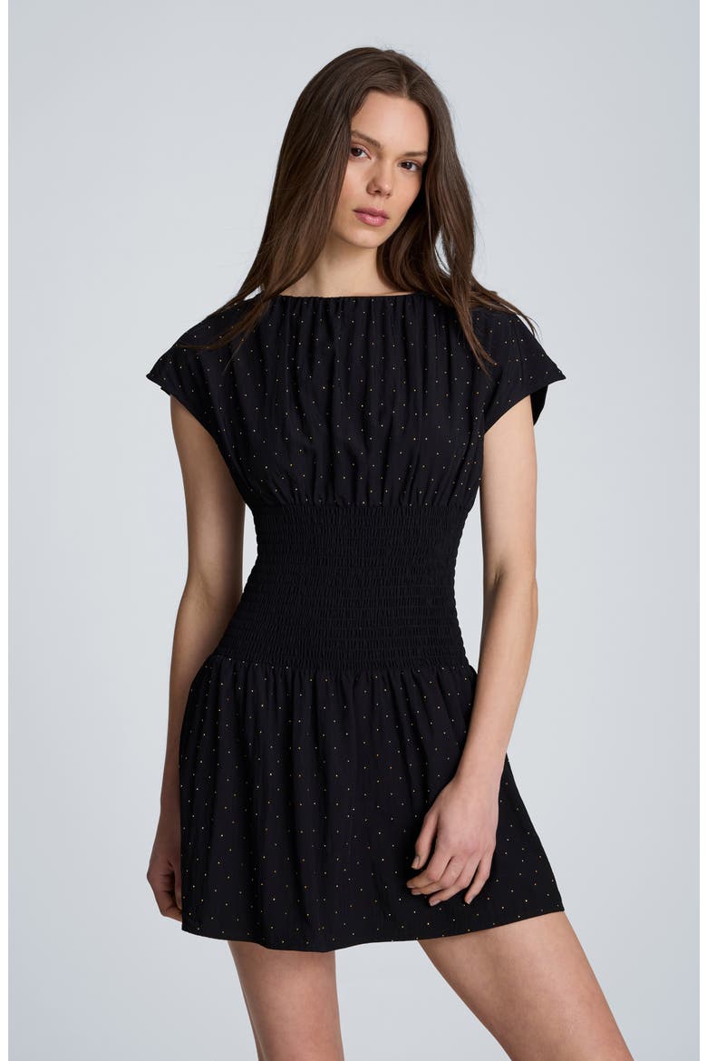 Pin Dot Smock Waist Minidress, Alternate, color, BLACK