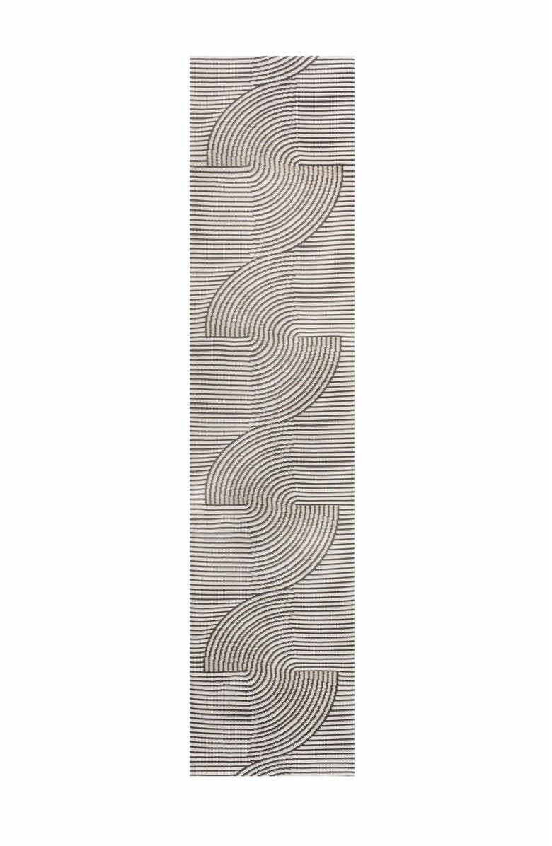 JONATHAN Y Arielle Mid-Century Modern Curve Stripe Reversible Machine-Washable Indoor/Outdoor Area Rug, Main, color, Dark Gray/Cream