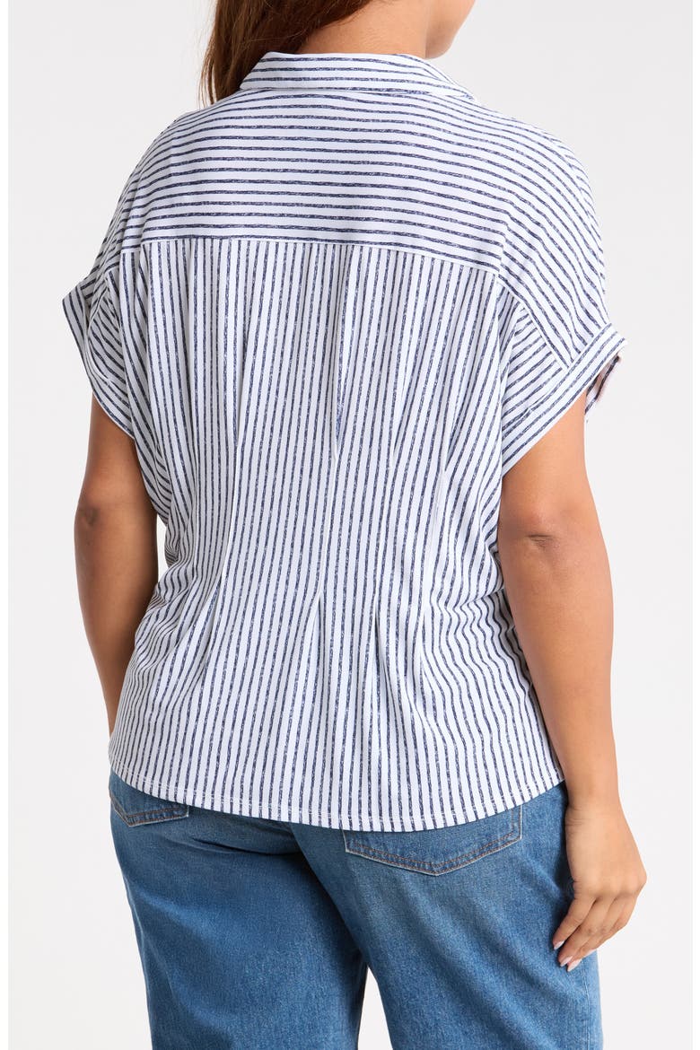Gather Moss Crepe Knit Top, Alternate, color, CREAM/ NAVY ABSTRACT STRIPE