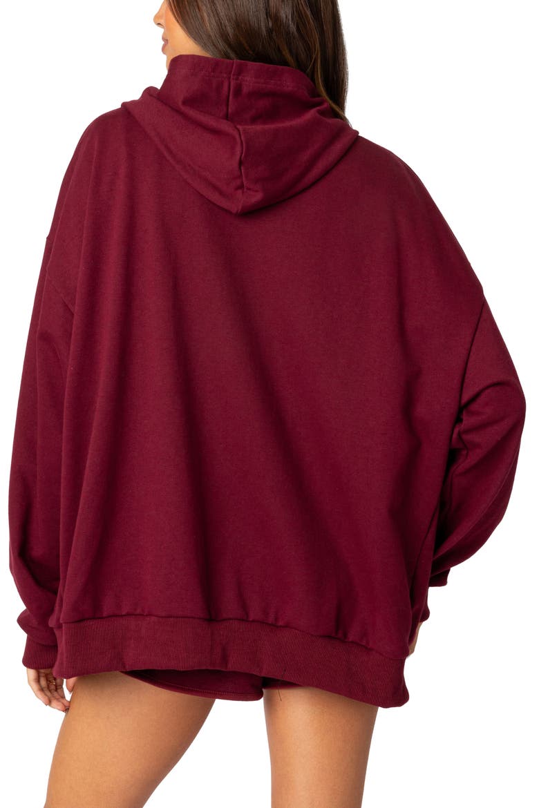 New York Oversize Front Zip Cotton Blend Hoodie, Alternate, color, BURGUNDY