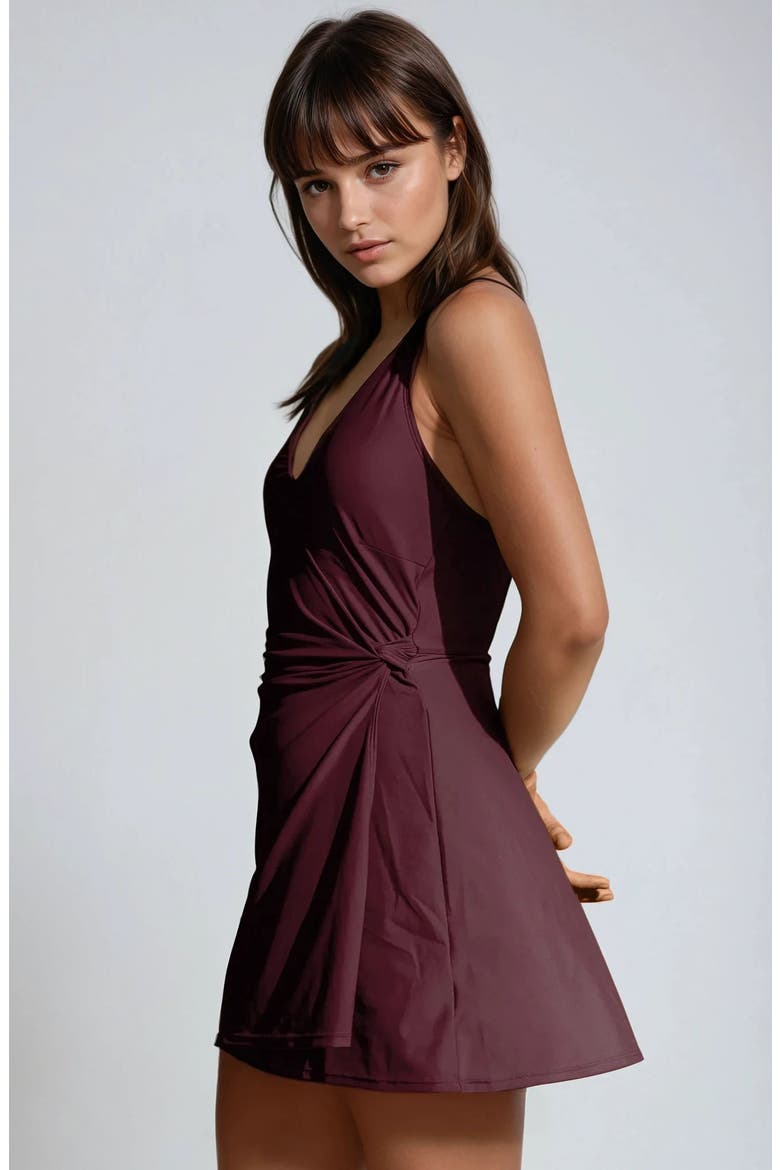Alana Wrap-Style Swim Dress With Hidden Bottoms and Adjustable Straps, Alternate, color, Wine