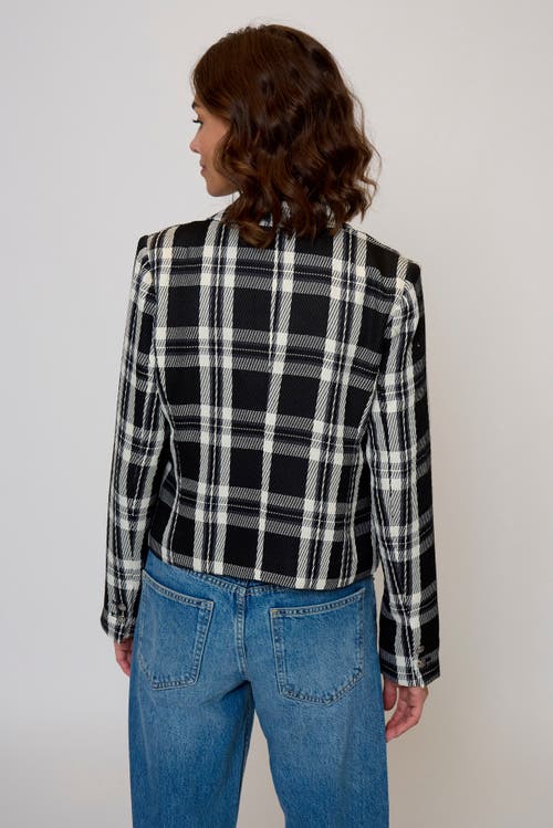 Central Park West Olive Cropped Plaid Jacket In Black
