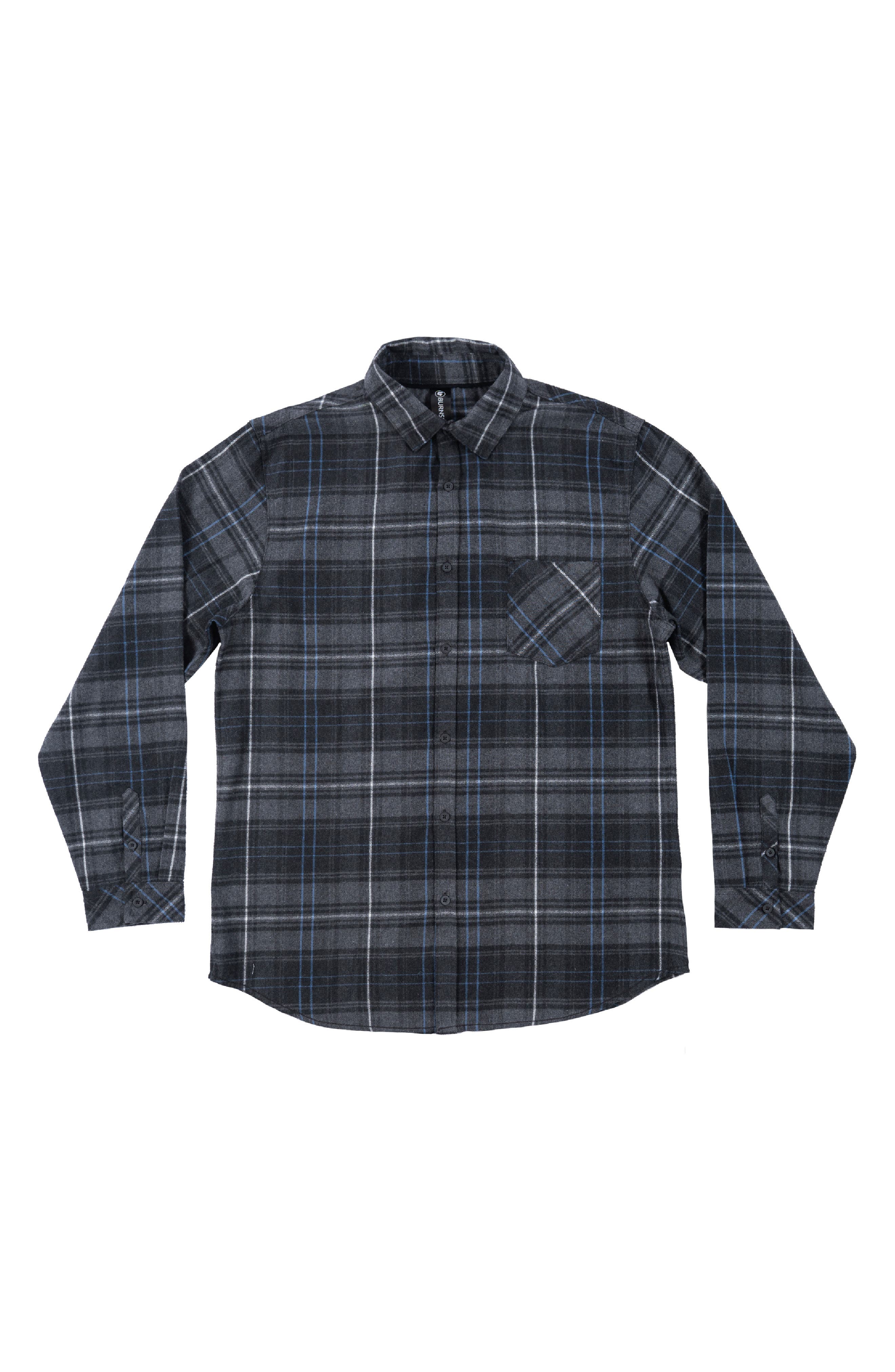 BURNSIDE Plaid Flannel Long Sleeve Button-Up Shirt