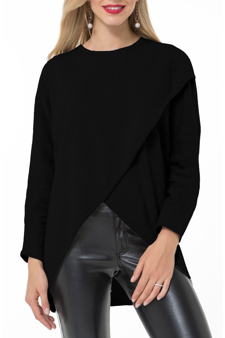 Let Loose Crossover Long Sleeve Maternity/Nursing Knit Top, Main, color, BLACK