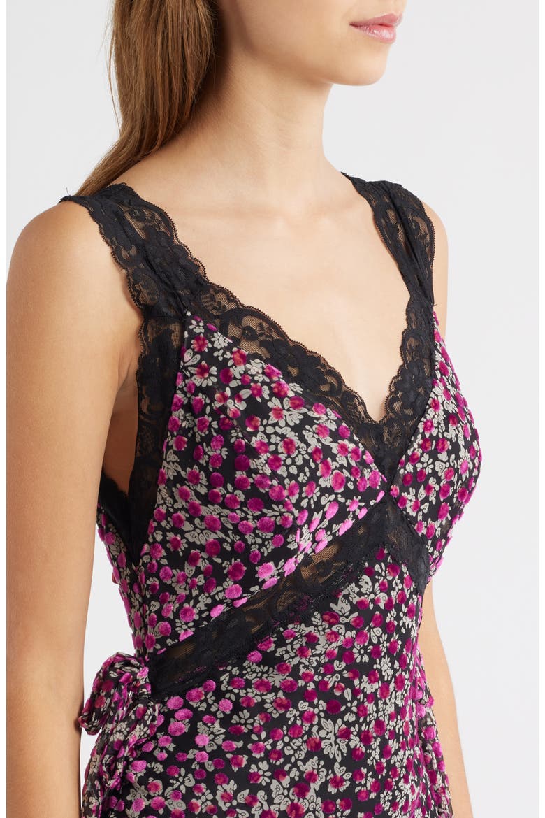 Lily Lace Trim Sleeveless Velvet Gown, Alternate, color, PURPLE FLORAL