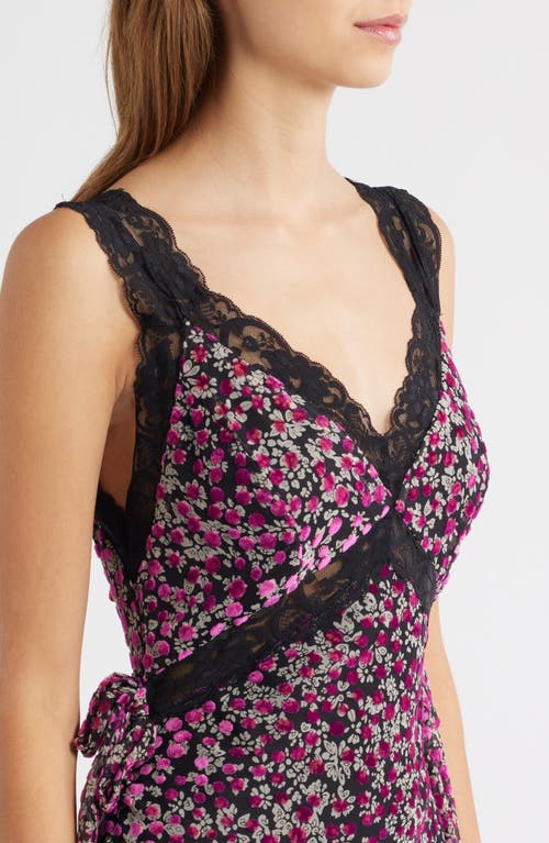 Lulus Lily Lace Trim Sleeveless Velvet Gown In Purple
