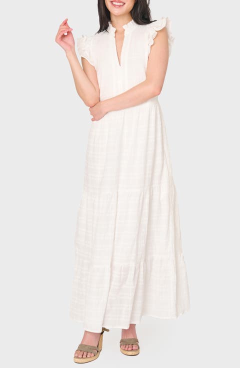 Flutter Sleeve Cotton Maxi Dress