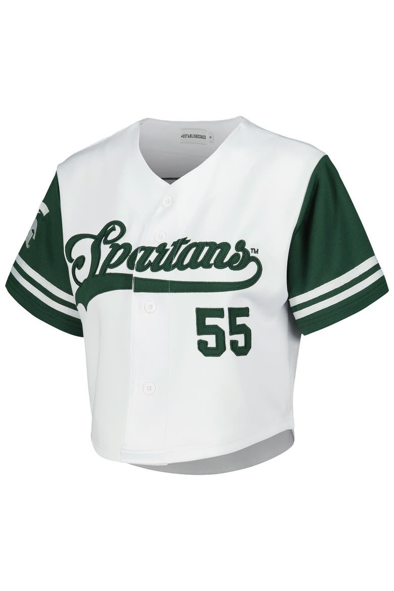 Women's Established & Co. White Michigan State Spartans Baseball Jersey Cropped T-Shirt, Alternate, color, White