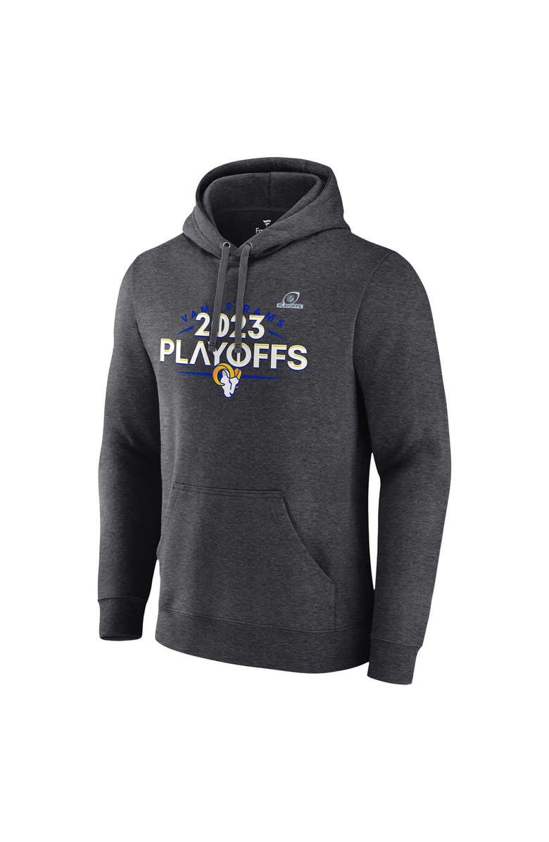 FANATICS Men's Fanatics Branded Heather Charcoal Los Angeles Rams 2023 NFL Playoffs Fleece Pullover Hoodie, Alternate, color, 