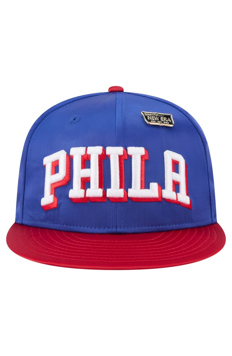 New Era Men's New Era  Royal/Red Philadelphia 76ers Throwback Satin Vintage Pin Two-Tone 59FIFTY Fitted Hat, Alternate, color, Royal