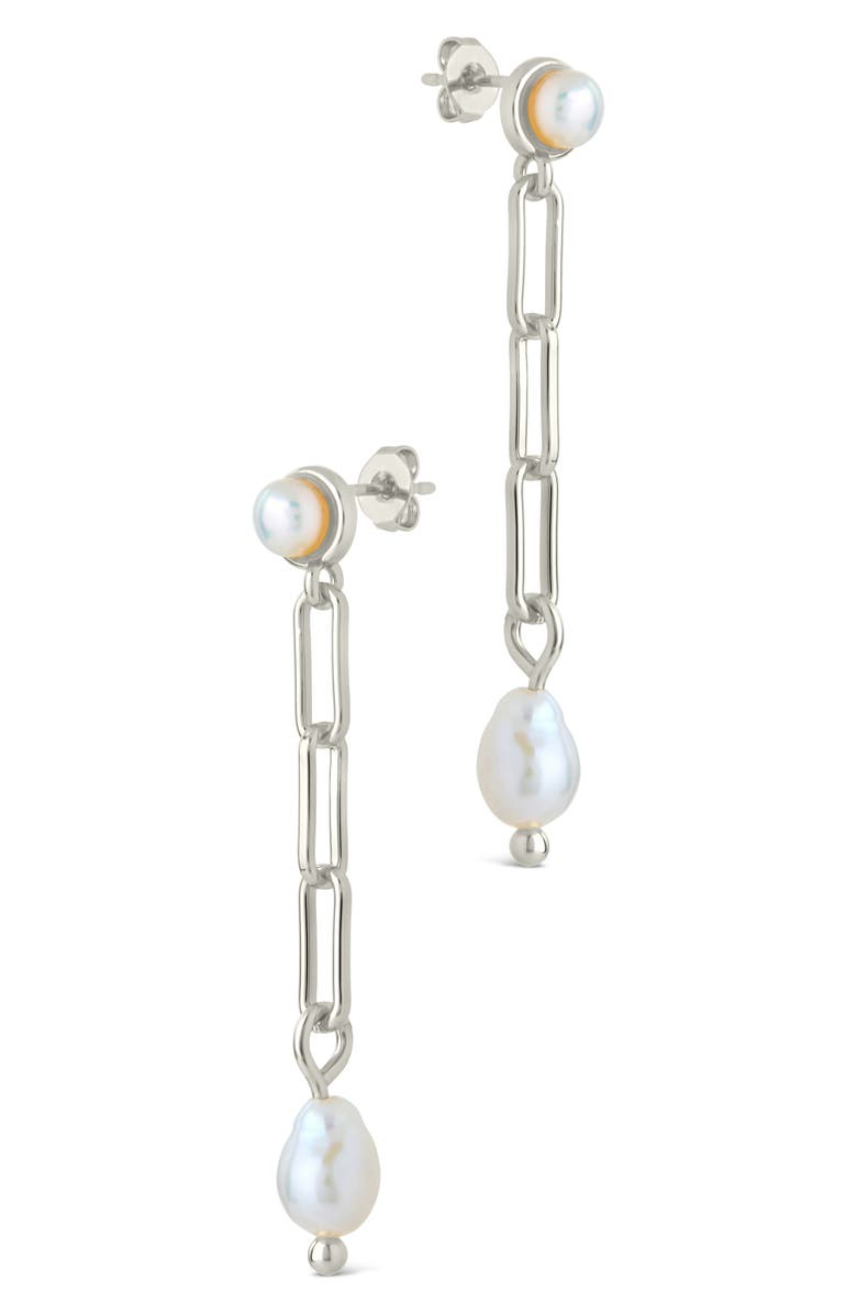 Sterling Forever Fayelynn Cultured Pearl Chain Drop Earrings, Alternate, color, Silver