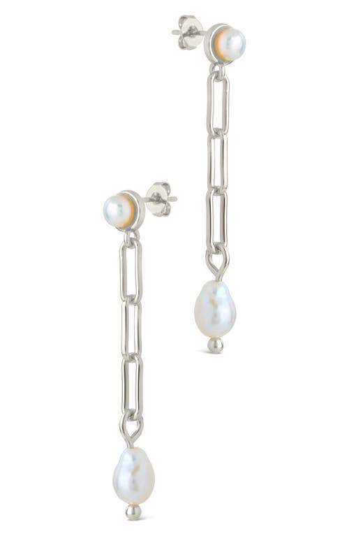 Sterling Forever Fayelynn Cultured Pearl Chain Drop Earrings In Silver