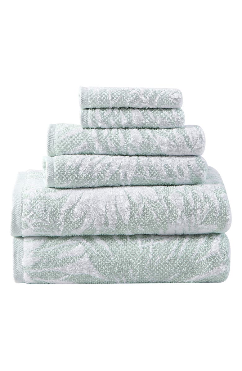 Tommy Bahama Lago Palm Open Light Pastel Blue Towel 6-Piece Set, Alternate, color, Whirlpool / Coconut