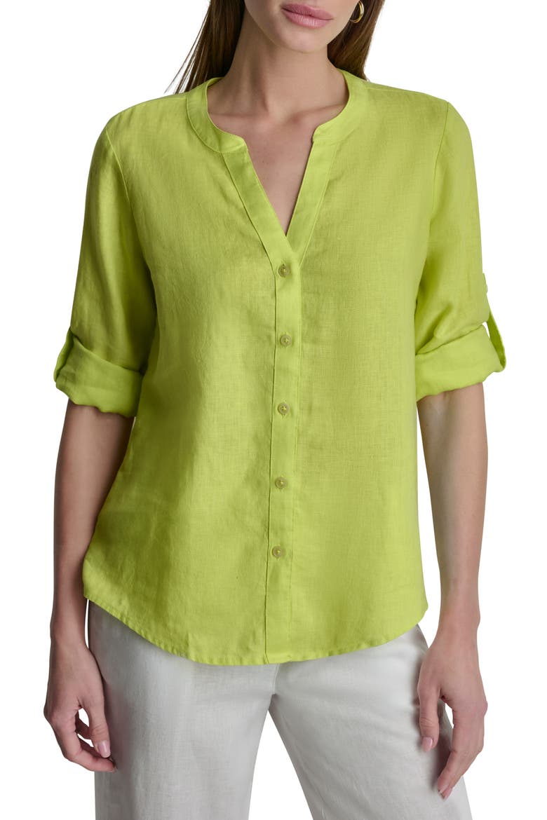 Linen Button-Up Shirt, Main, color, LIMEADE