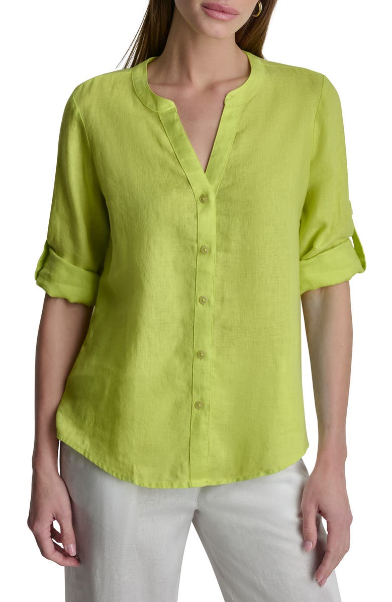 DKNY Linen Button-Up Shirt, Main, color, Limeade