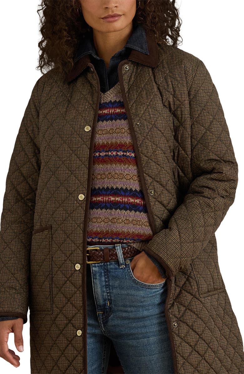 Lauren Ralph Lauren Quilted Print Jacket, Alternate, color, Brown Mini Check