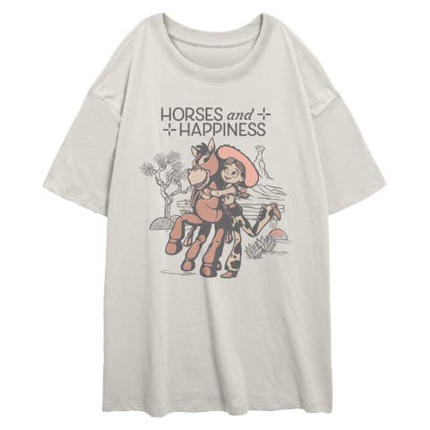 Junior's Horses And Happiness Short Sleeve Oversized T-shirt