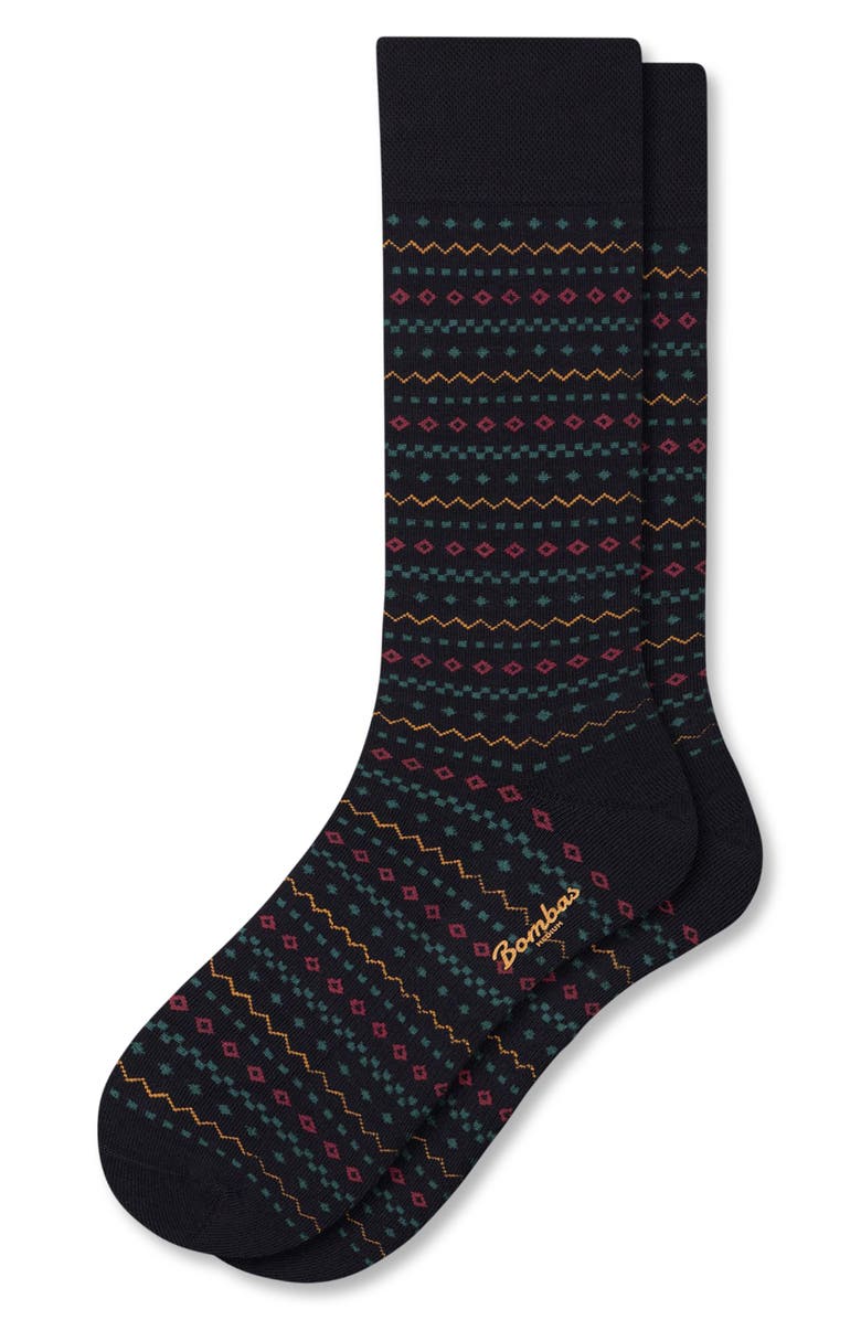 Bombas Micro Fair Isle Crew Socks, Main, color, Nightfall Navy
