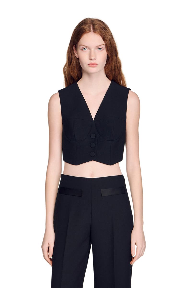 SANDRO Cropped vest, Main, color, Black